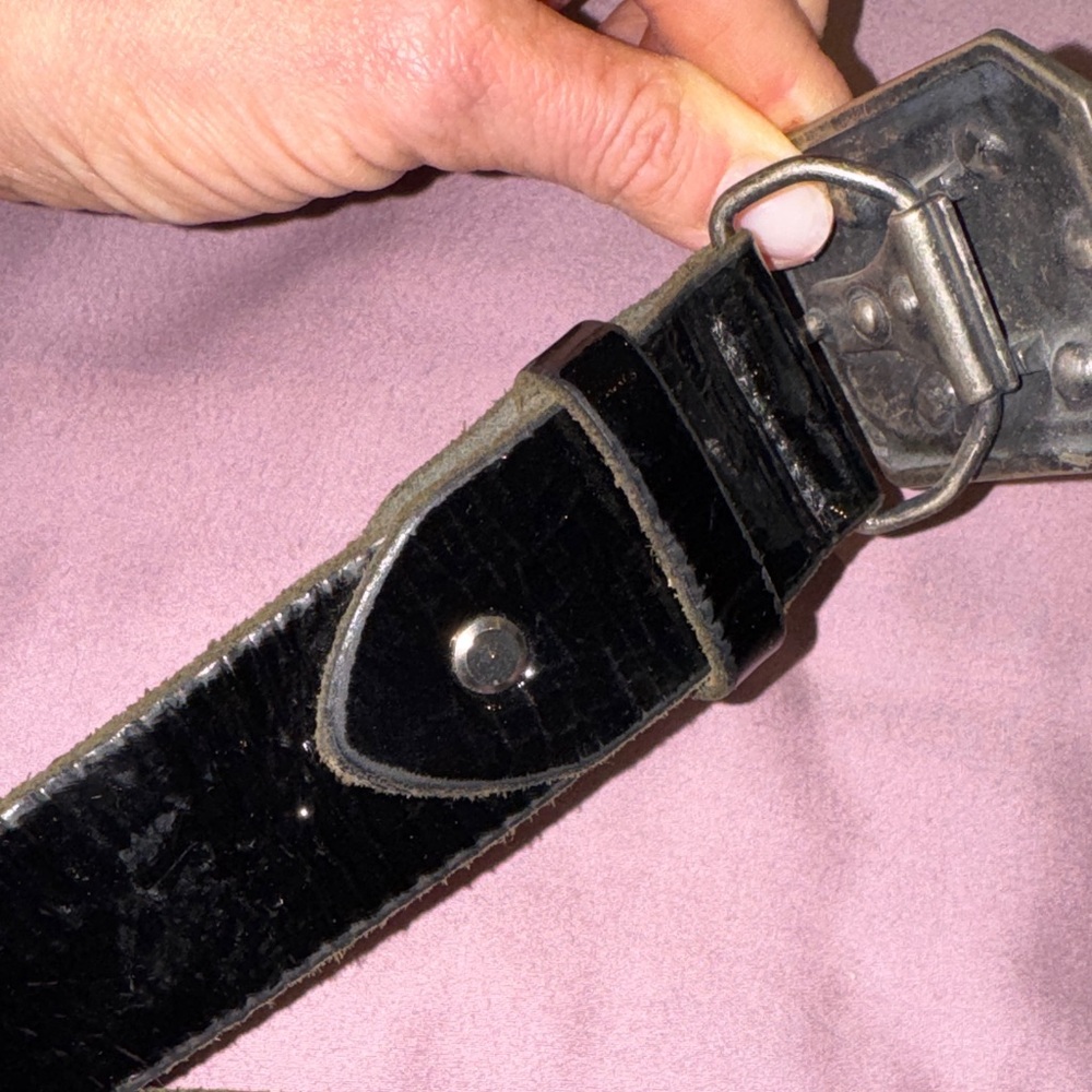 Just Cavalli Black patten leather Belt with Silver Buckle and gold studs - Picture 7 of 8